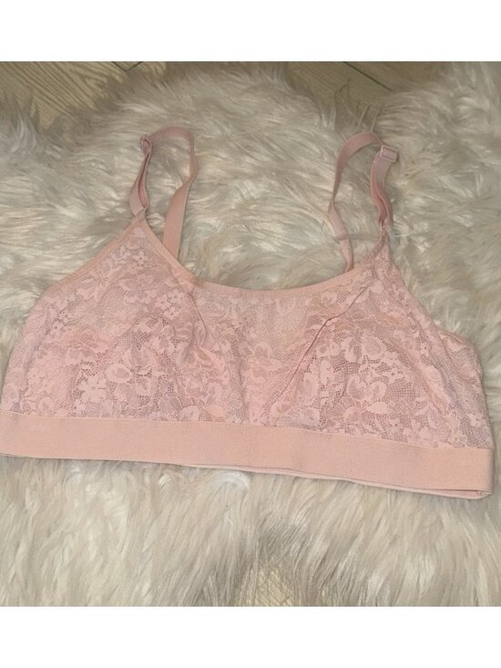 Auden Lace Scoop Neck Bralette Bra Wire Free Unpadded Womens M Medium Pink - Picture 1 of 6